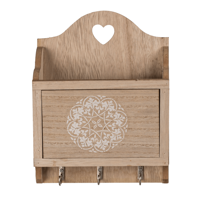 Naturfarbener Holz-Schlüsselkasten mit 3 Haken &