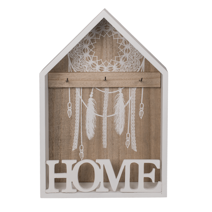 Weiß/naturfarbener Holz-Schlüsselkasten, Home,