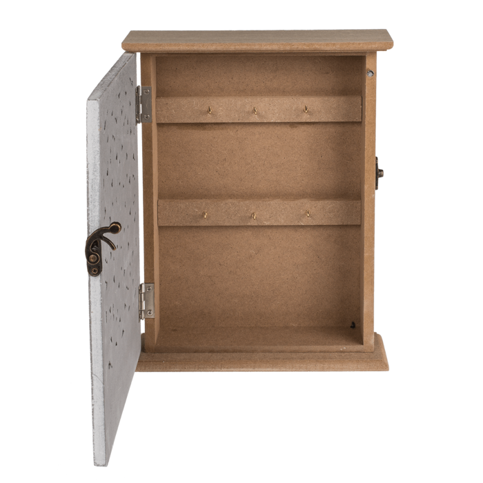 Holz-Schlüsselkasten mit Tür & weißem Blumendekor,
