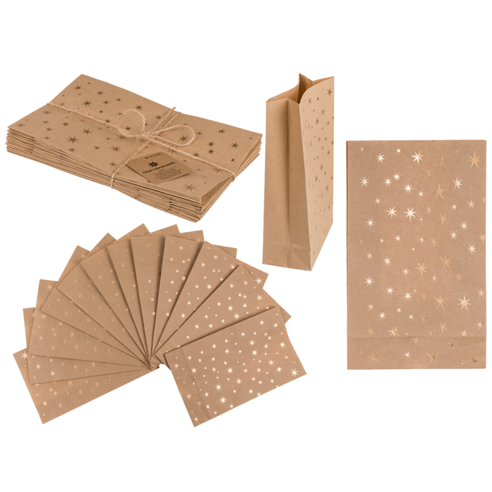 Kraftpapier-Geschenktüte, Sterne,