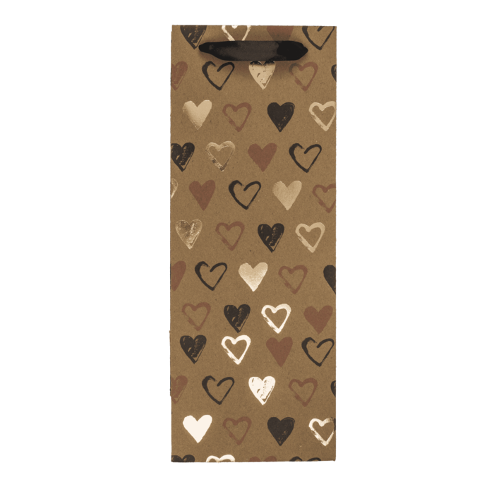 Weinflaschen-Kraftpapier Geschenktüte, Herzen,