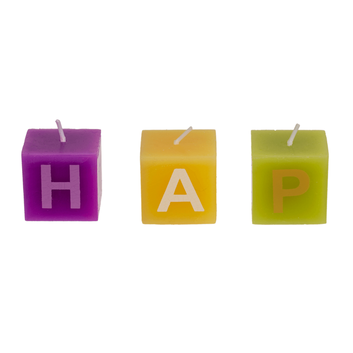 Farbiger Kerzenblock mit Schrift, Happy Birthday,