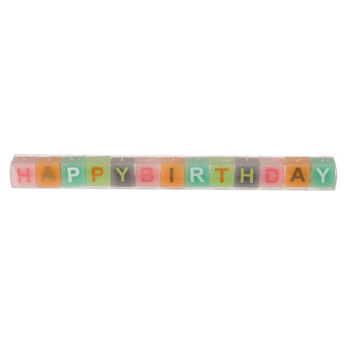 Pastellfarbiger Kerzenblock mit Schrift,