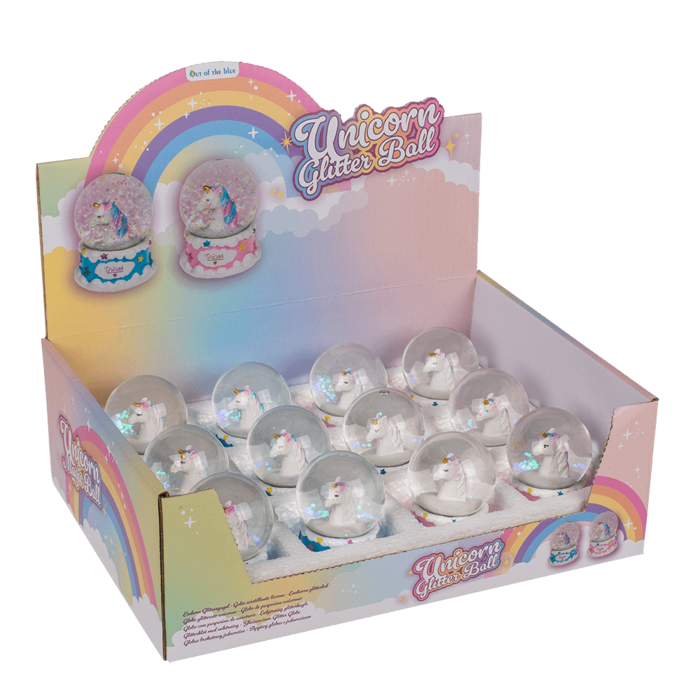 Glitterkugel, Einhornkopf, auf Sockel, Unicorn,
