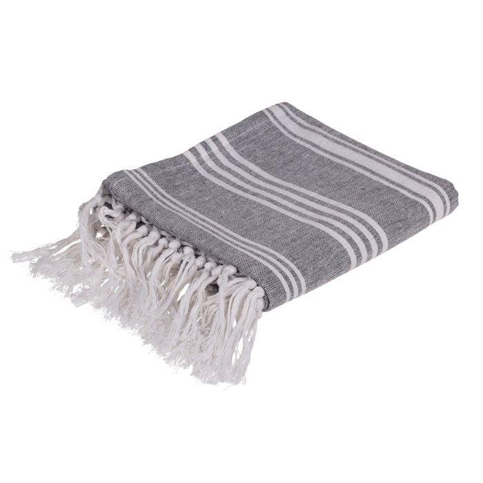 Weiß/graues Fouta-Hamamtuch (für Sauna & Strand)