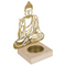 Goldener Metall-Teelichthalter mit Holzfuss,