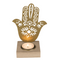 Goldener Metall-Teelichthalter mit Holzfuss,
