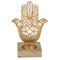 Goldener Metall-Teelichthalter mit Holzfuss,