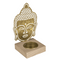 Goldener Metall-Teelichthalter mit Holzfuss,