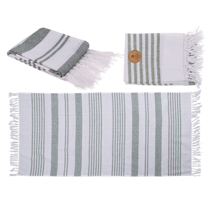 Weiß/grünes Fouta-Hamamtuch (für Sauna & Strand)
