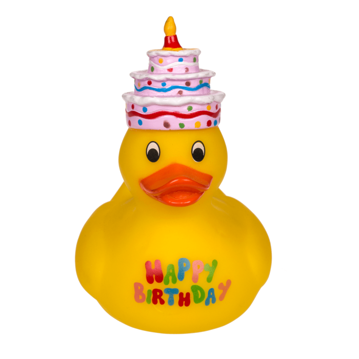 Gelbe Quietsche-Ente, Happy Birthday, ca. 10 cm