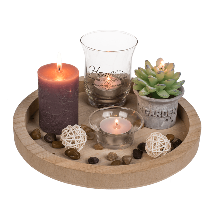 Naturfarbener Holz-Teller, rund,