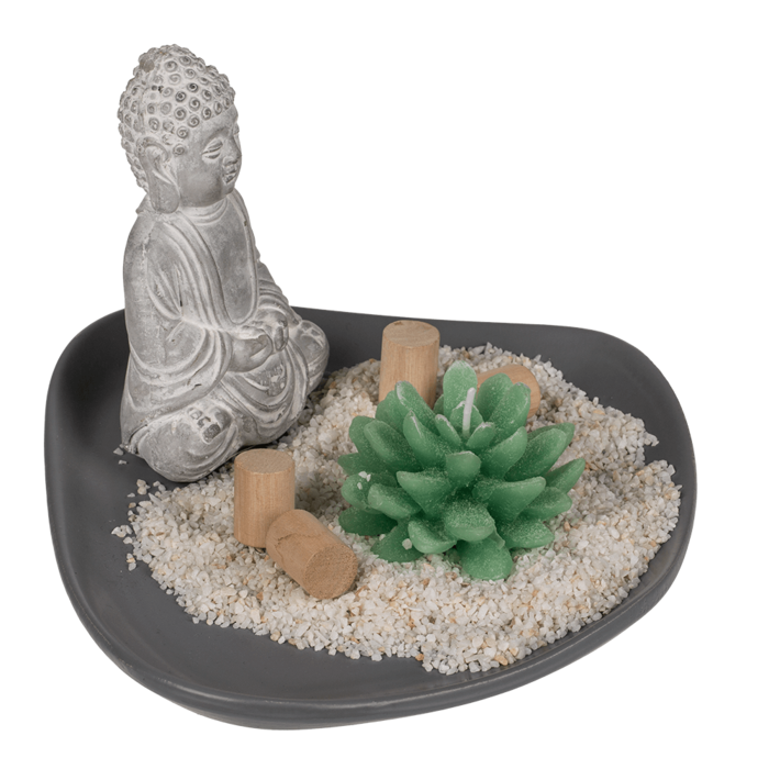 Grauer Holz-Teller, ca. 20 x 16 cm, mit Deko-Sand,