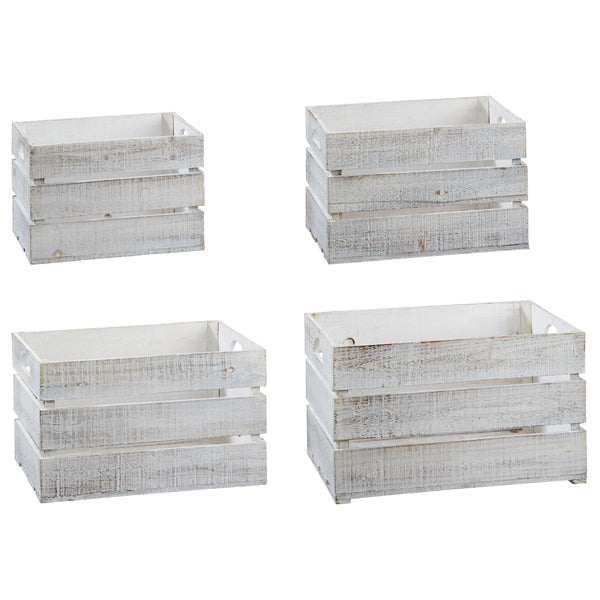 Deko Holzkiste, 4er Set, antik weiß