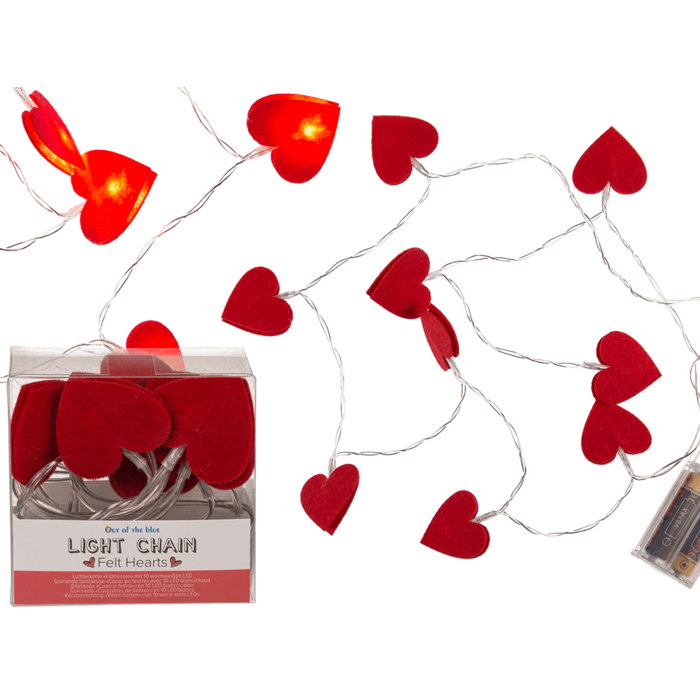 Lichterkette, Rote Herzen, mit 10 warmweißen LED,