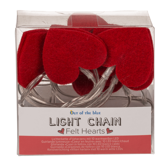 Lichterkette, Rote Herzen, mit 10 warmweißen LED,
