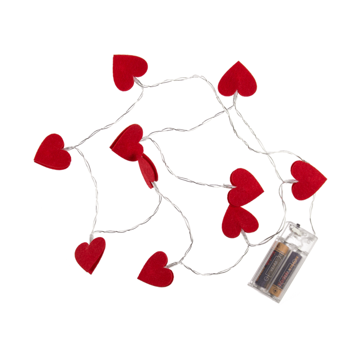 Lichterkette, Rote Herzen, mit 10 warmweißen LED,