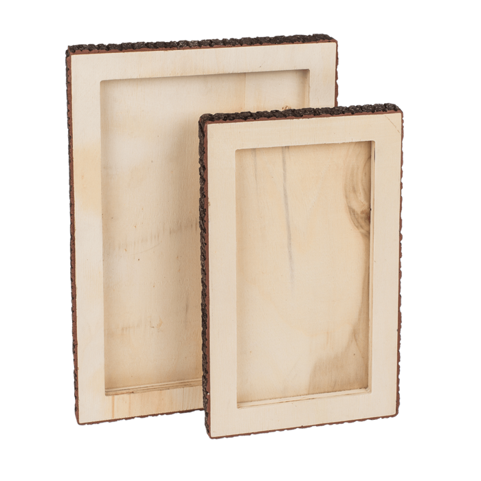 Holz-Tablett mit Baumrinde, 2er Set,