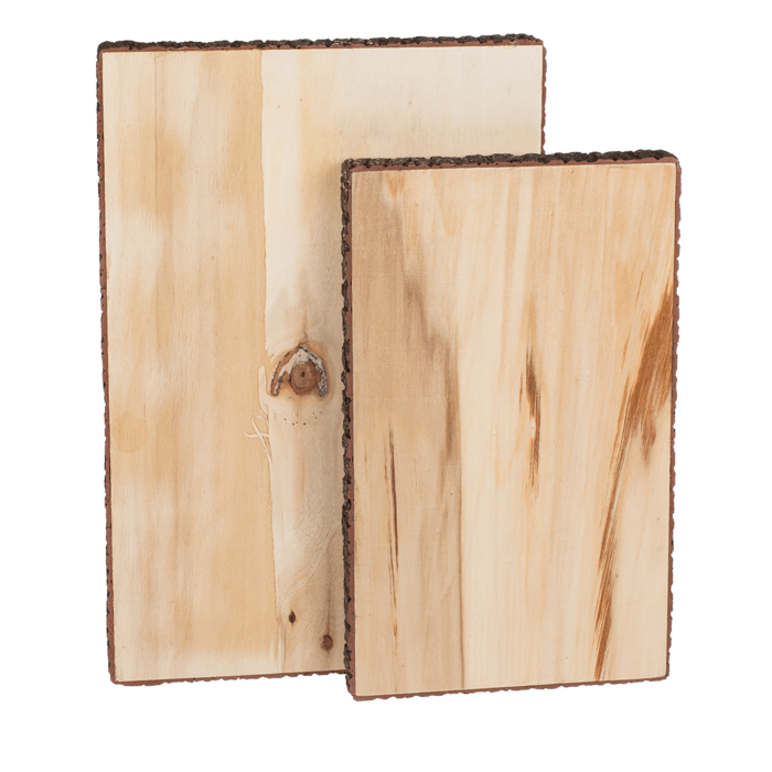 Holz-Tablett mit Baumrinde, 2er Set,