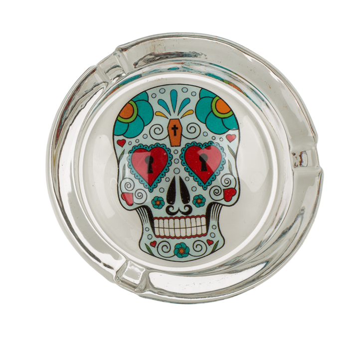 Glas-Aschenbecher, Coloured Skull, ca. 8 x 4 cm,