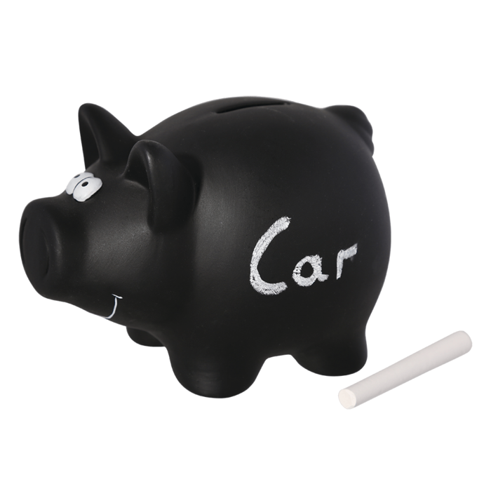 Spardose, Schwarzes Schwein, mit Kreide