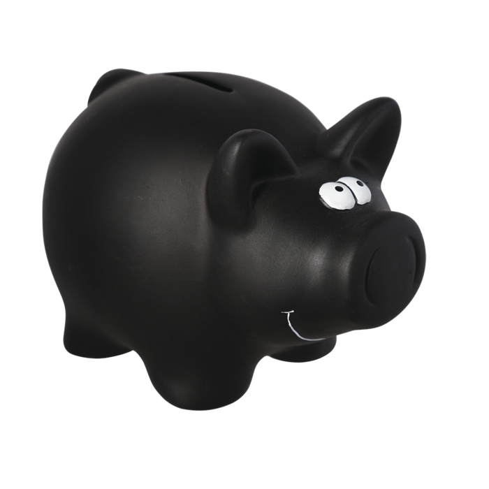 Spardose, Schwarzes Schwein, mit Kreide