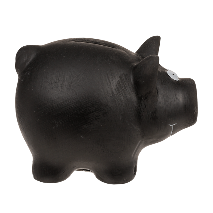 Spardose, Schwarzes Schwein, mit Kreide