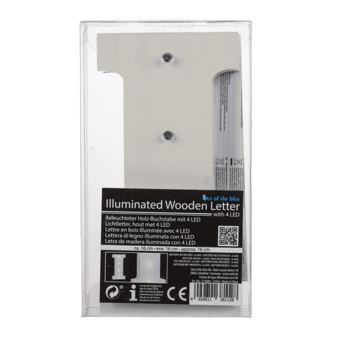 Beleuchteter Holz-Buchstabe I, mit 4 LED,