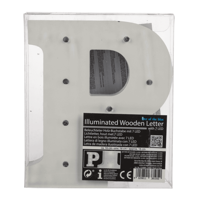 Beleuchteter Holz-Buchstabe P, mit 7 LED,