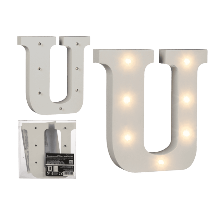 Beleuchteter Holz-Buchstabe U, mit 7 LED,