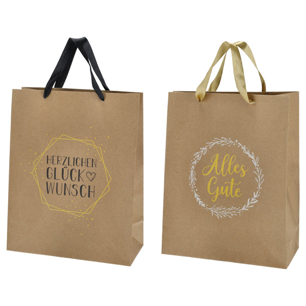 Kraftpapier Geschenktüte Glückwünsche, 2/s, M, ca.34cmH