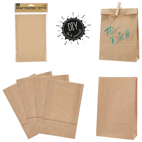 Kraftpapier Tüten DIY, 4er Pack, 17x26x7cm