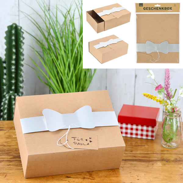 Geschenkbox, faltbar, nature - silber, 18x9x23cm
