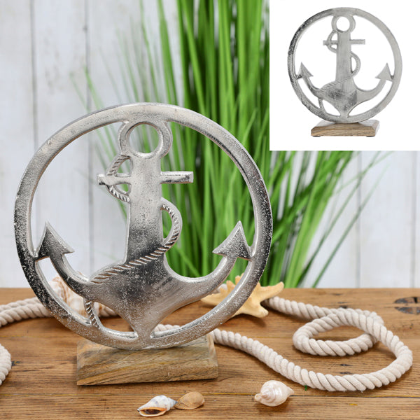 Anker in Kreis, silber, auf Fuß, ca. 25cmD