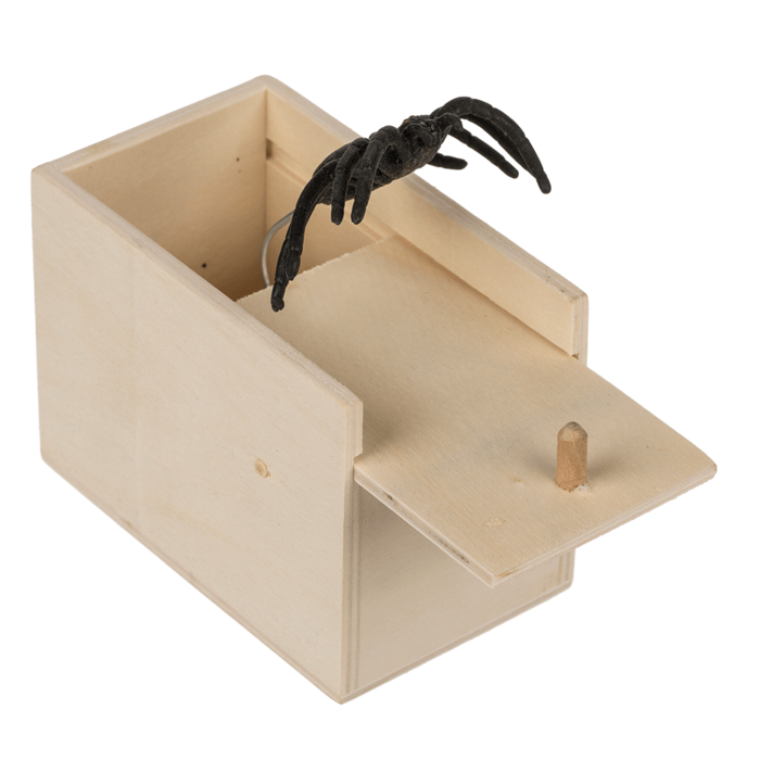 Grusel-Spinne in Holzbox, ca. 9 x 6 x 6,5 cm,