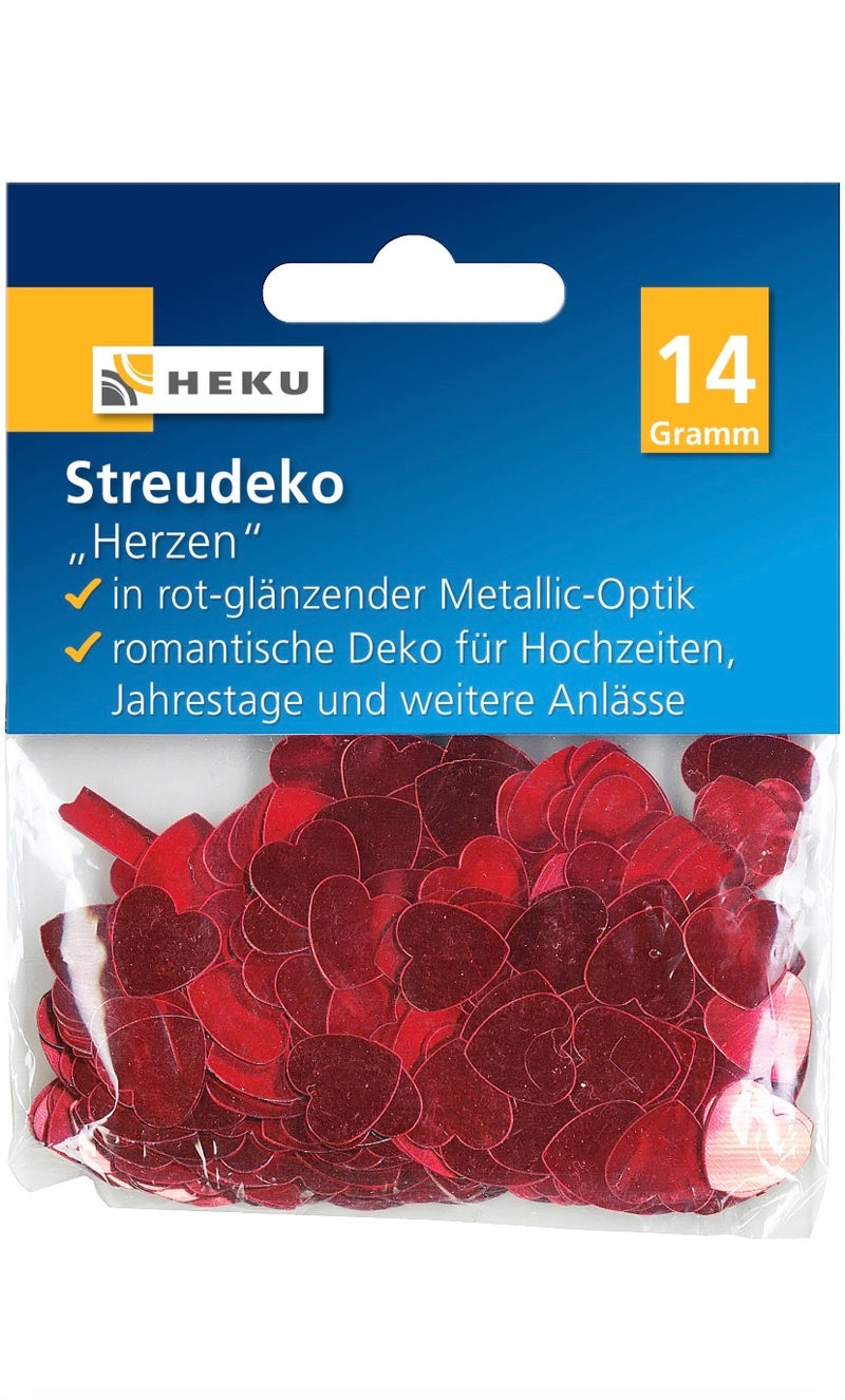 Streudeko "Herzen", 14g, rot-metallic