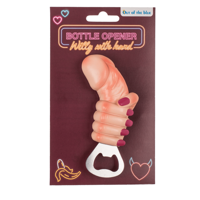 Metall-Flaschenöffner mit Magnet, Penis mit Hand,