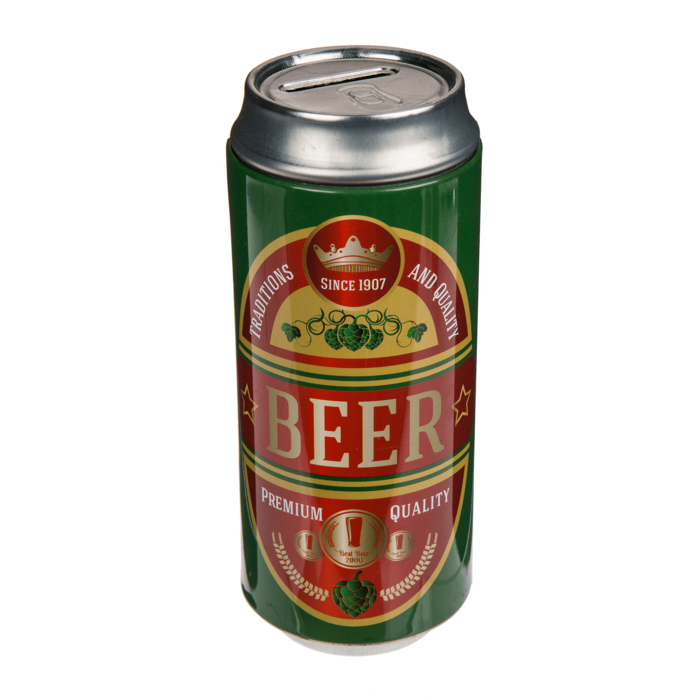 Metall-Spardose, Bierdose, ca. 16 x 7 cm,