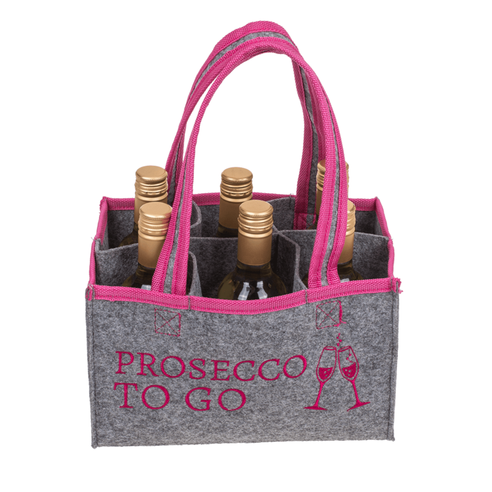 Graue Filztasche mit 6 Fächern, für 6 Flaschen,