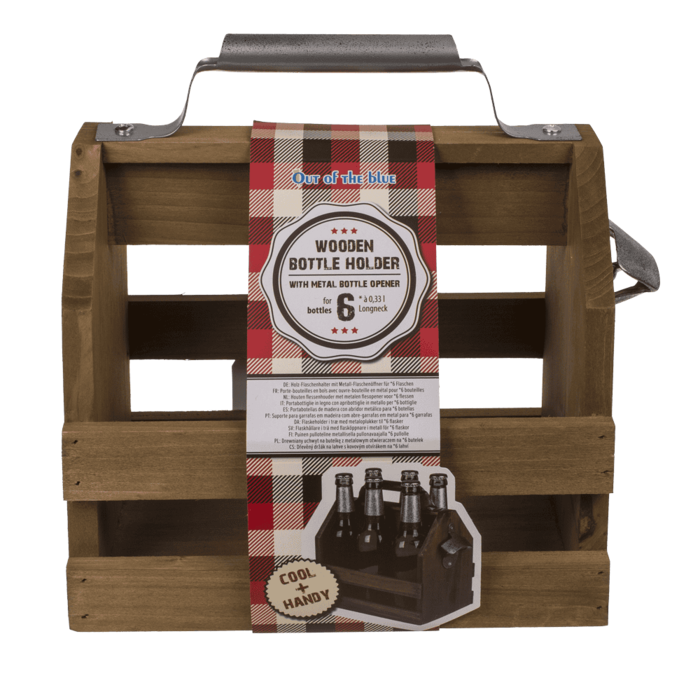 Holz-Flaschenhalter mit Metall-Flaschenöffner,