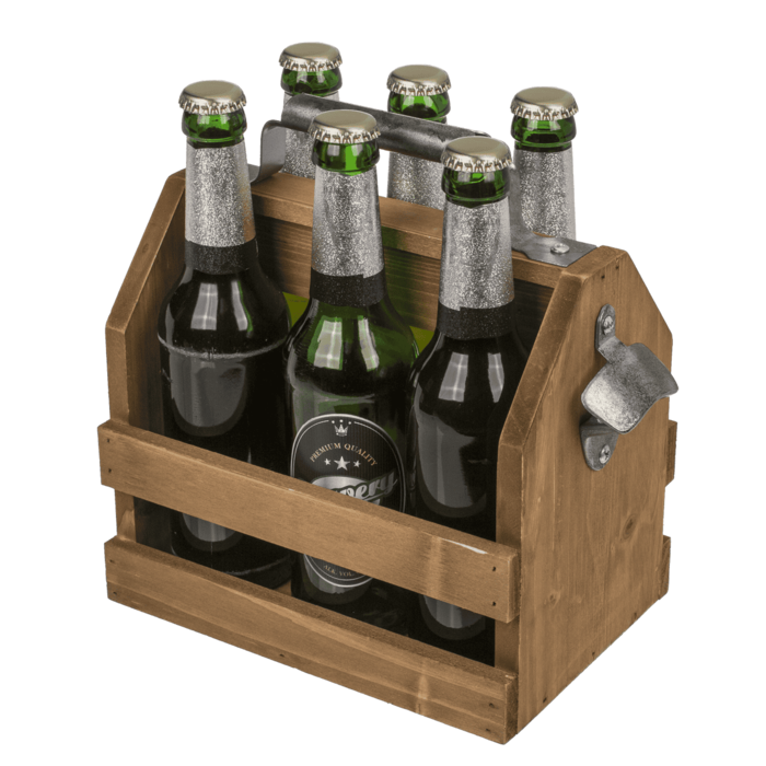 Holz-Flaschenhalter mit Metall-Flaschenöffner,