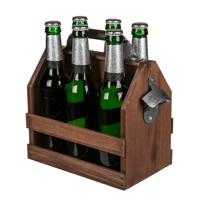 Holz-Flaschenhalter mit Metall-Flaschenöffner,