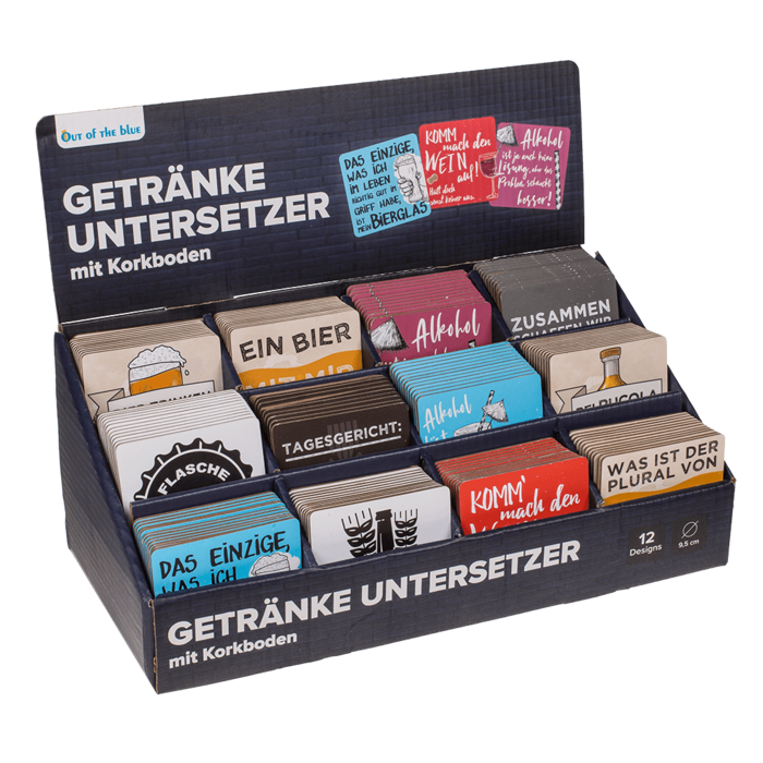 Kork-Untersetzer, Slogans, ca. 9,5 cm,