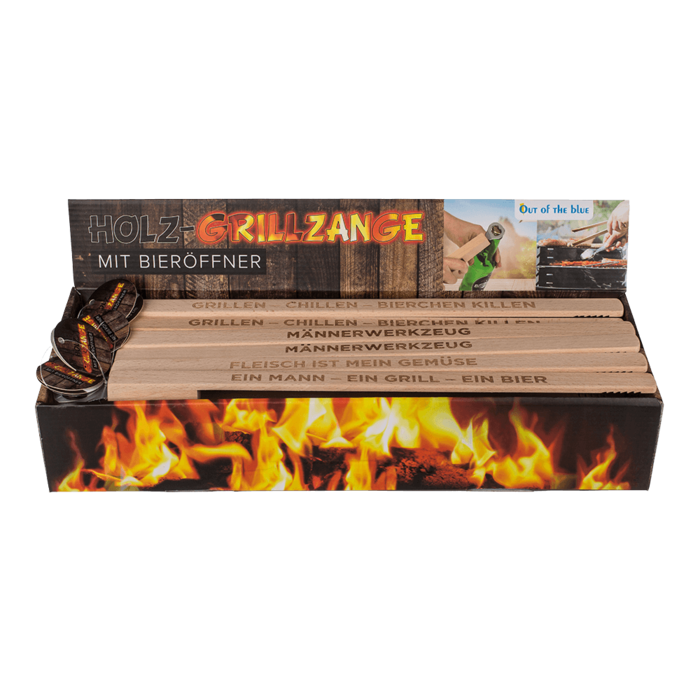 Holz-Grillzange mit Flaschenöffner, ca. 43 cm