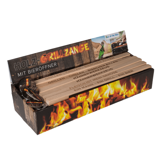Holz-Grillzange mit Flaschenöffner, ca. 43 cm