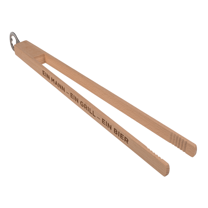 Holz-Grillzange mit Flaschenöffner, ca. 43 cm
