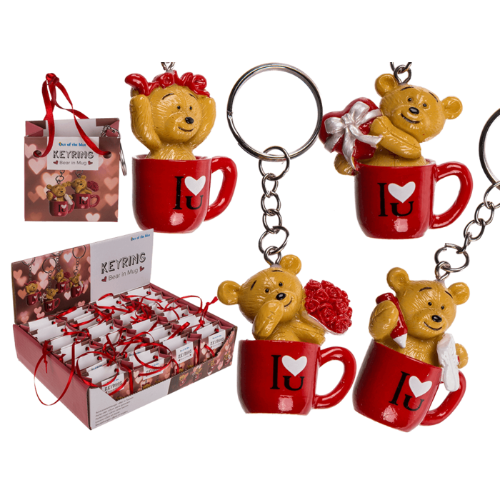 Metall-Schlüsselanhänger, Bär in Tasse,