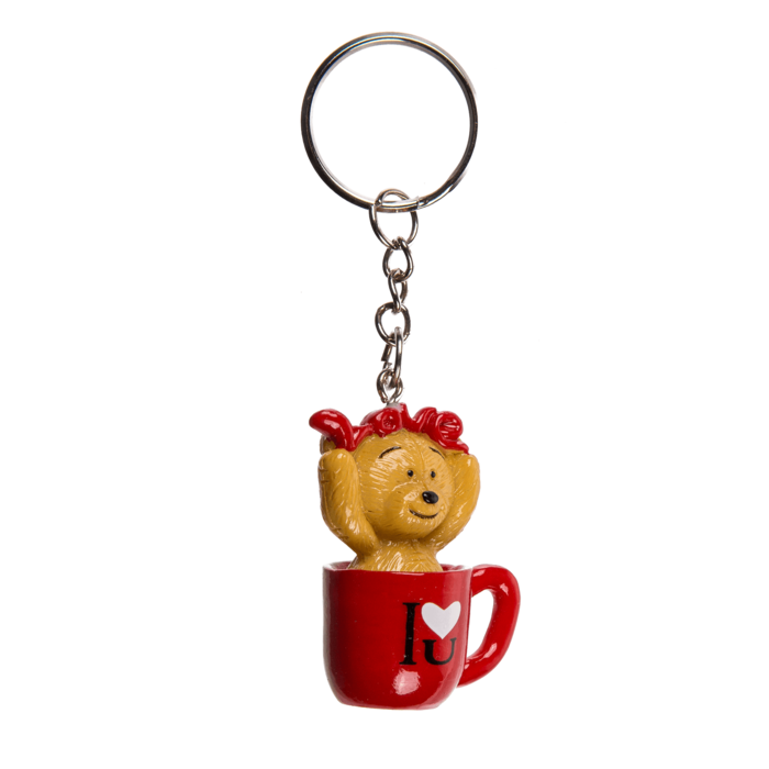 Metall-Schlüsselanhänger, Bär in Tasse,