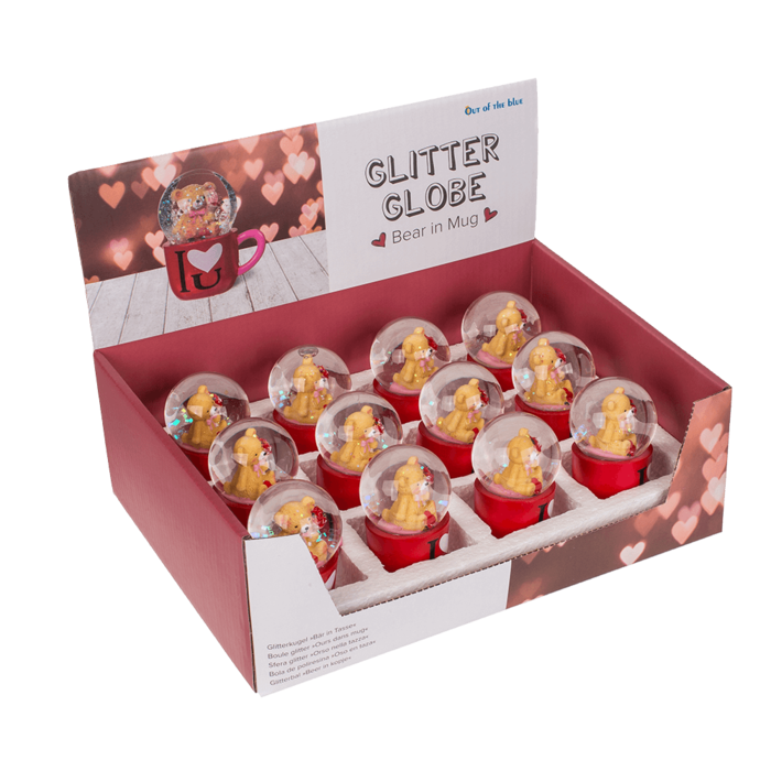 Glitterkugel, Bär, auf Sockel Tasse, I love you,