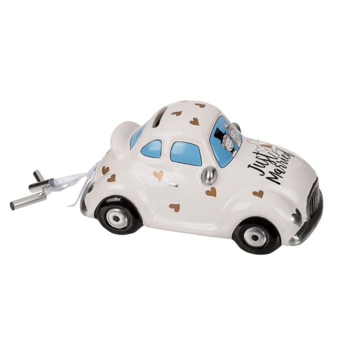 Spardose mit Schloss, Hochzeitsauto, Just married,